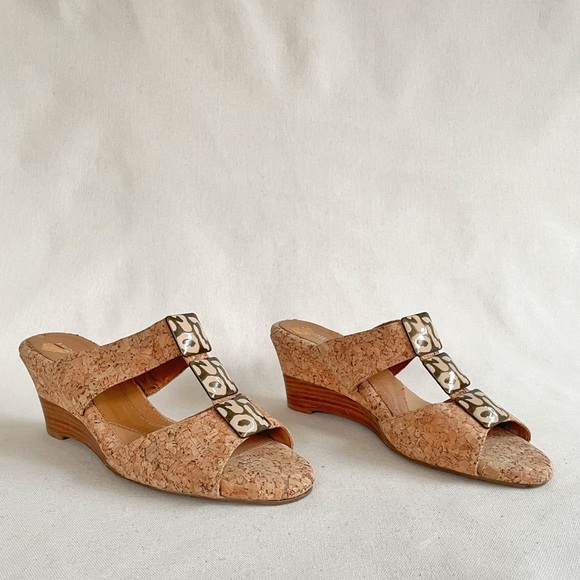 Michelle D Shoes - Vintage Michelle D Cork Wedge Heels with Square Charm Detail